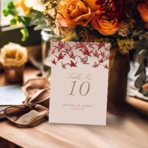 Numéro De Table Beau Mariage de grue en papier Origami rouge