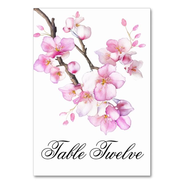 Numéro De Table Beau script de fleurs de cerisiers rose aquarelle (Par défaut)
