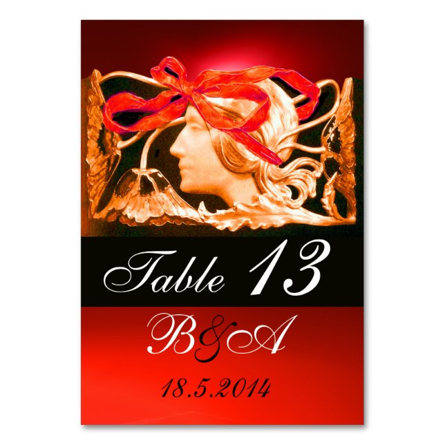 NUMÉRO DE TABLE BEAUTÉ ÉLÉGANTE, FEMME ET BOW ROUGE, MONOGRAMME FL (Par défaut)