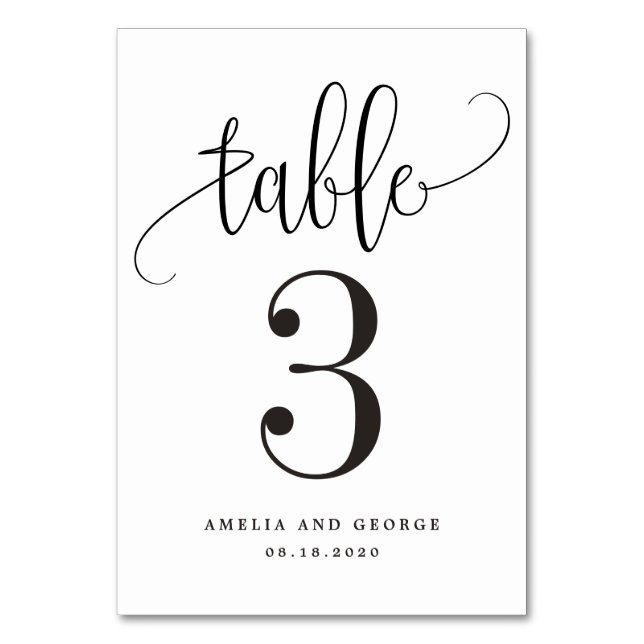 Numéro De Table Belle calligraphie COULEUR ÉDITABLE Numéro de tabl (Par défaut)