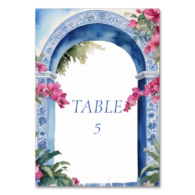 Numéro De Table Belle Côte Amalfitaine Bougainvilliers Carreaux Bl (Par défaut)