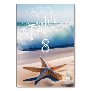 Numéro De Table Belle Plage Turquoise Vagues Seagulls Starfish
