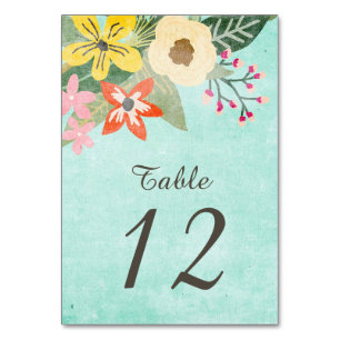 Numéro De Table Belles fleurs Aquarelle Mariage floral / Aqua