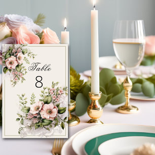 Numéro De Table Belles fleurs roses Vignes vertes