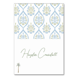 Numéro De Table Bespoke Blue and Green Wedding Palm Tree