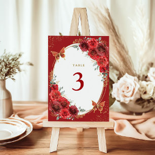 Numéro De Table Beurre rouge Roses Or Quinceanera 15e anniversaire