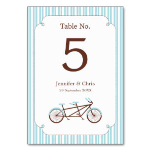 Numéro De Table Bicyclette Retro Tandem Bleu & Blanc Mariage rayé