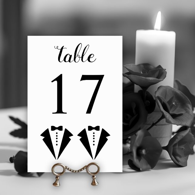Numéro De Table Black and white tuxedo two grooms gay wedding (Créateur téléchargé)