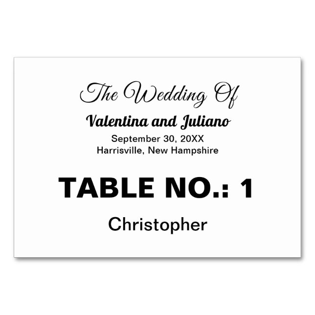 Numéro De Table Black and White Typography Wedding Place Card (Devant)