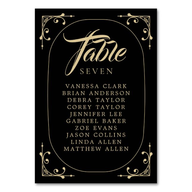 Numéro de table Black Elegant Deco Gold Retro Mari (Par défaut)