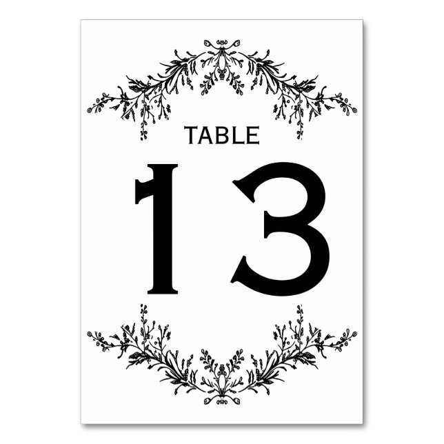 Numéro De Table Black White Floral Line Art | Table Number (Par défaut)