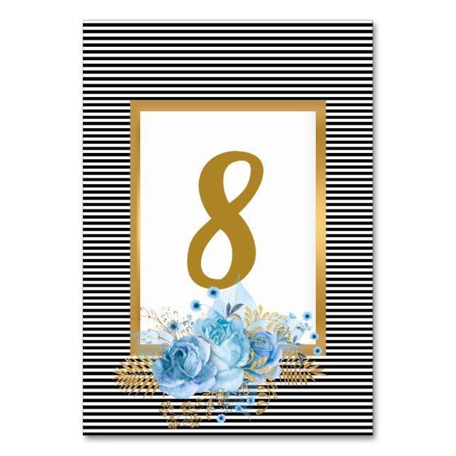 NUMÉRO DE TABLE BLANC BLEU STRIPE BLEU BOUQUET (Par défaut)