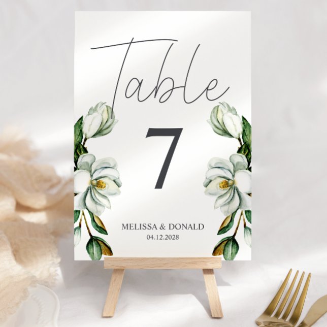 Numéro De Table Blanc Magnolia Floral Rustic Mariage Numéro de tab (Créateur téléchargé)