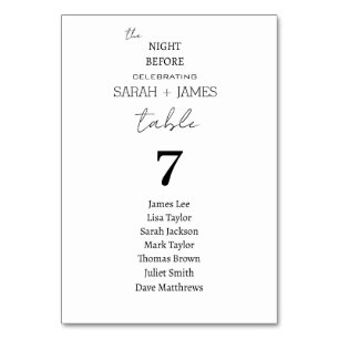 Numéro De Table Blancez la nuit avant le Mariage
