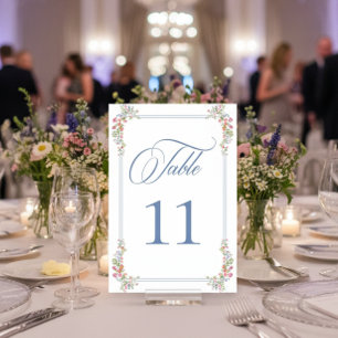 Numéro De Table Blason Élégant de Fleur Sauvage au Bleu Pâle Pouss
