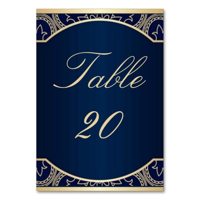 Numéro De Table Bleu de luxe, Réception de mariage, Marine, Or, (Par défaut)