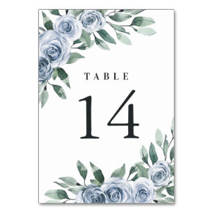 Numéro De Table Bleu Dusty Elegant Floral Boho Rose Rustique Maria
