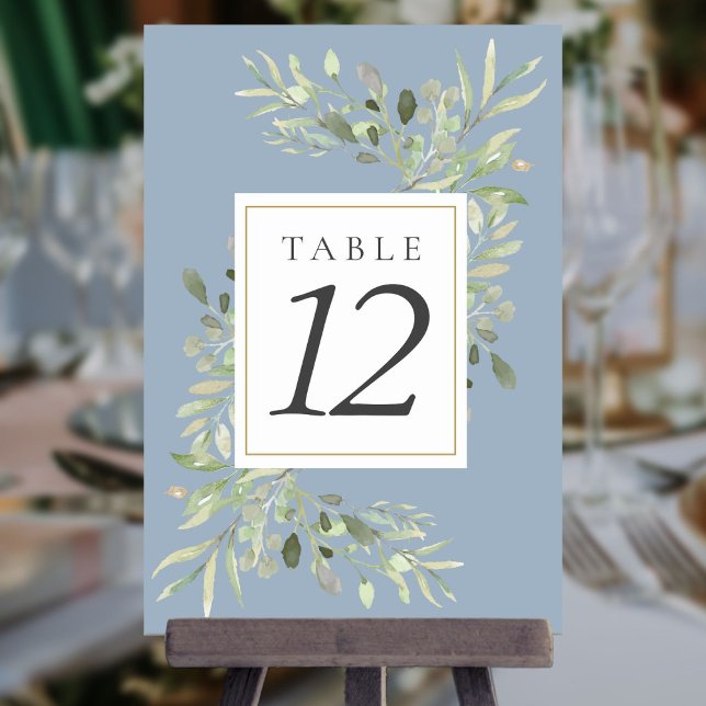 Numéro De Table Bleu Dusty Mariage de verdure botanique (Créateur téléchargé)