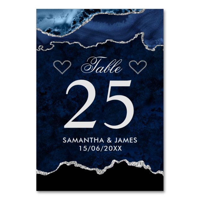 Numéro De Table Bleu et Argent Faux Parties scintillant Marbre Aga (Par défaut)