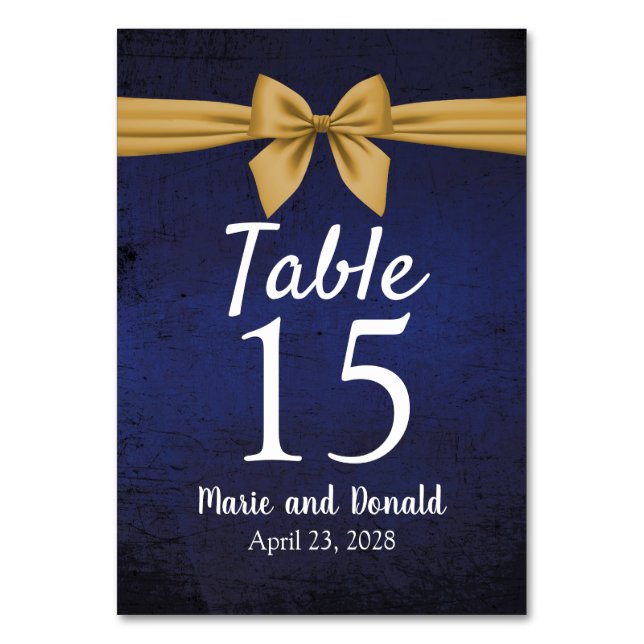 Numéro De Table Bleu foncé avec Bow or (Par défaut)