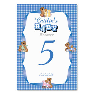 Numéro De Table Bleu Pays Plaid avec ours bébé Numéros de tableau