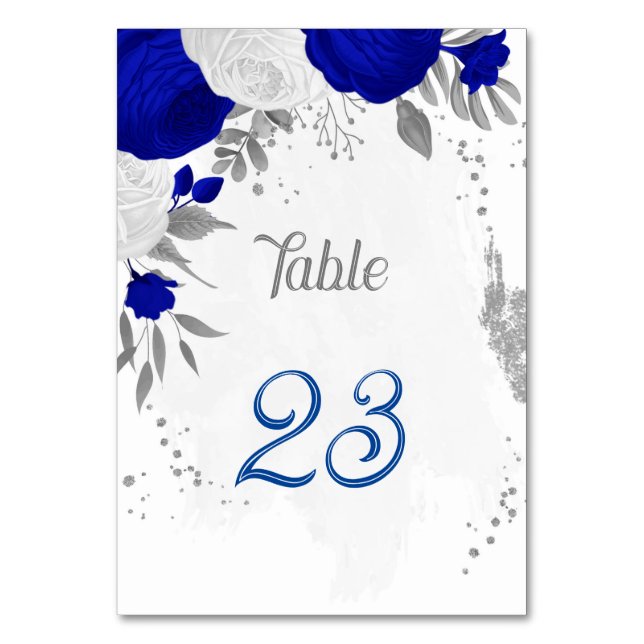 Numéro De Table bleu royal et fleurs blanches argent mariage botan (Par défaut)