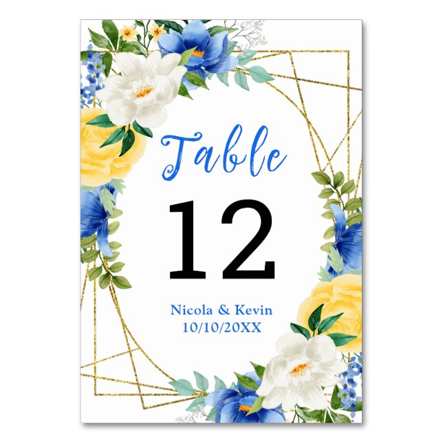 Numéro De Table Blue and Yellow Floral Wedding (Par défaut)