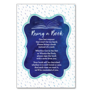 Numéro De Table Blue Apporter un livre Baby Boy Shower Insert Card