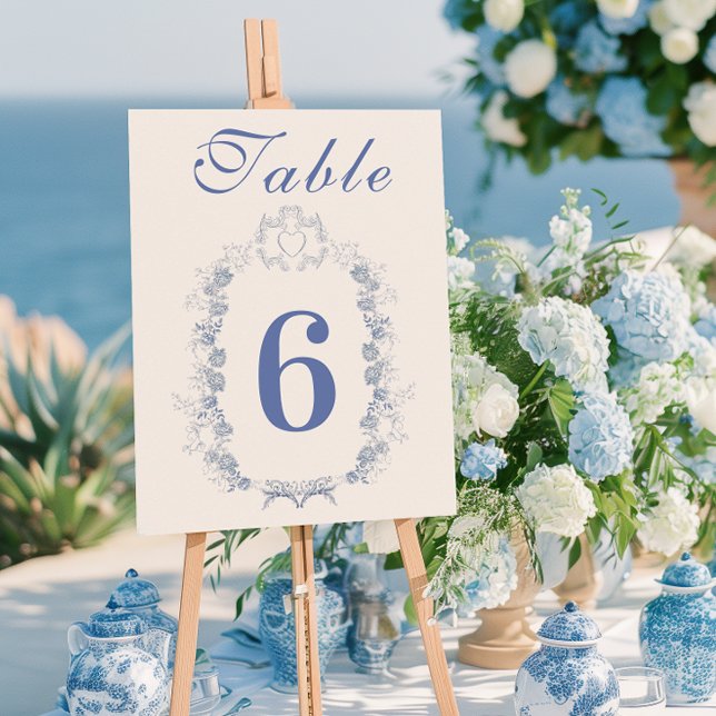 Numéro De Table Blue Chinoiserie Floral Botanique Mariage (Créateur téléchargé)