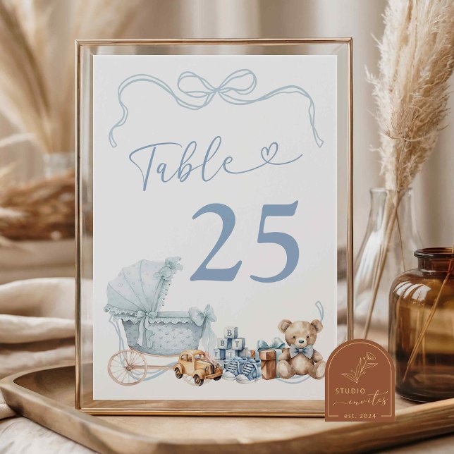 Numéro De Table Blue Coquette Carriage Baby Shower Table Number (Créateur téléchargé)