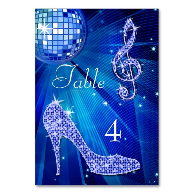 Numéro De Table Blue Disco Ball et Stiletto Shoe Double face (Par défaut)