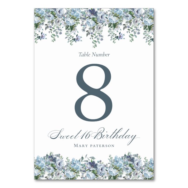 Numéro De Table Blue Floral Sweet 16 Anniversaire (Par défaut)