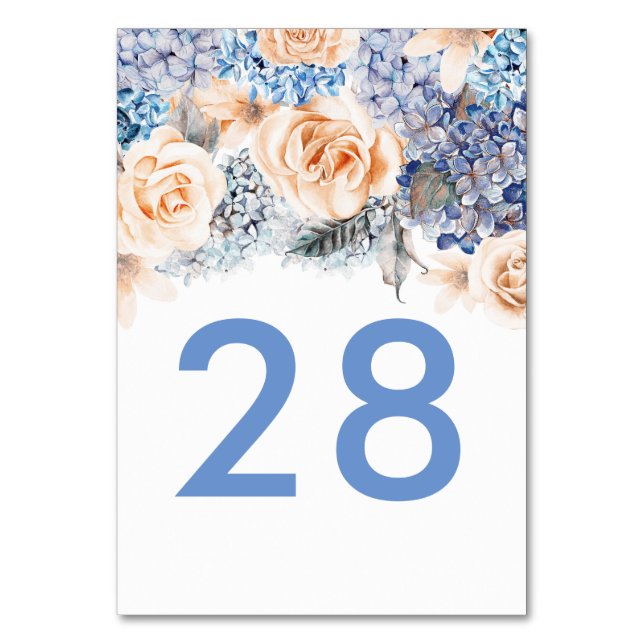 Numéro De Table Blue Hydrangea et Pêcher Roses Mariage (Dos)
