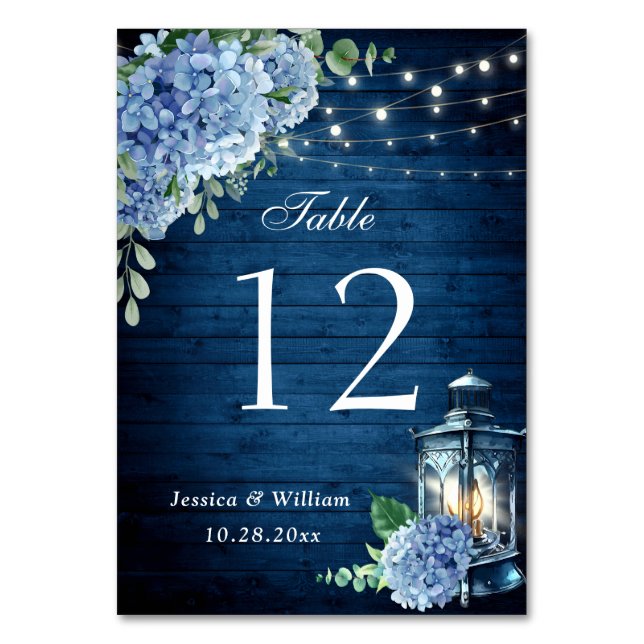 Numéro De Table Blue Hydrangea Floral Lanal Marine Mariage en bois (Par défaut)