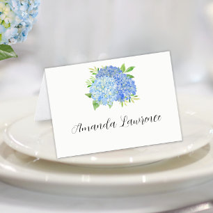 Numéro De Table Blue Hydrangea Nom de l'invité Script Place Card