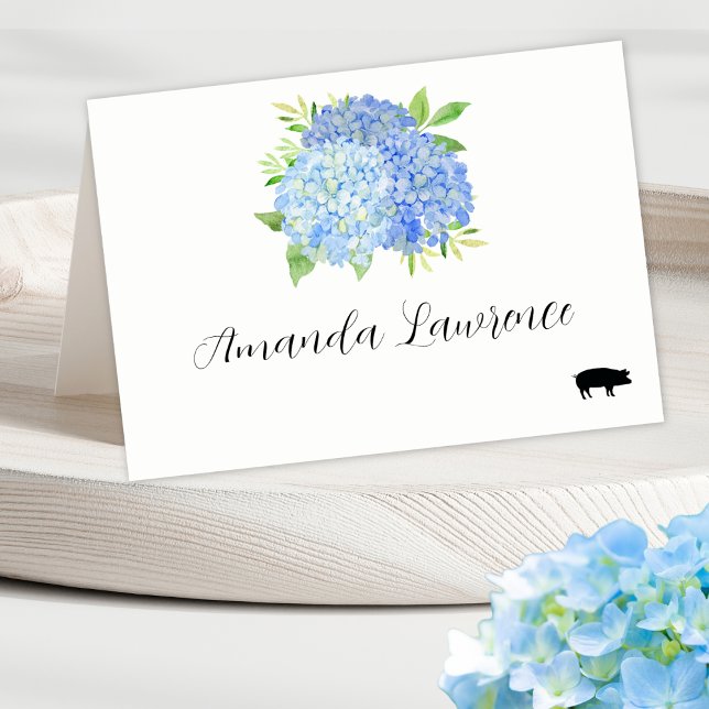 Numéro De Table Blue Hydrangea Nom Pork Repas Option Placer les ca (Créateur téléchargé)