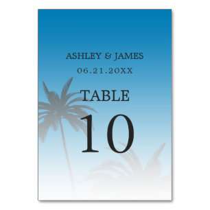 Numéro De Table Blue Tropical Palm Tree Beach Wedding
