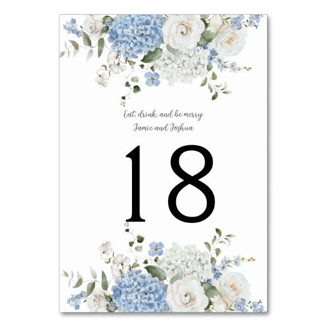 Numéro De Table Blue White Hydrangeas, Mariage Rose Numéro de tabl (Par défaut)