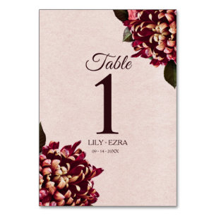 Numéro De Table Blush et Bourgogne