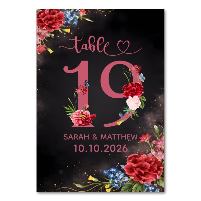 Numéro De Table Blush Floral Wedding Table Number 19 Card (Par défaut)