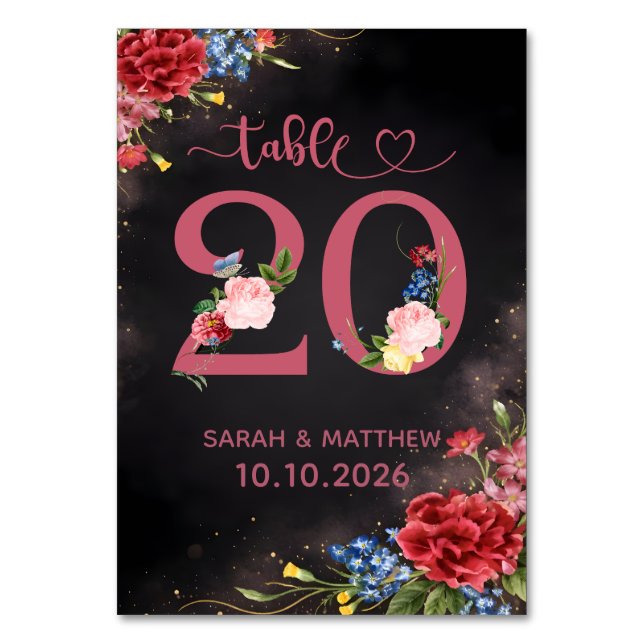 Numéro De Table Blush Floral Wedding Table Number 20 Card (Par défaut)
