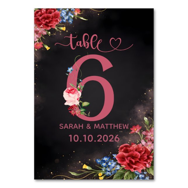Numéro De Table Blush Floral Wedding Table Number  6 Card (Par défaut)