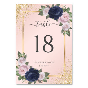 Numéro De Table Blush Pink Navy Blue Gold FlorMariage