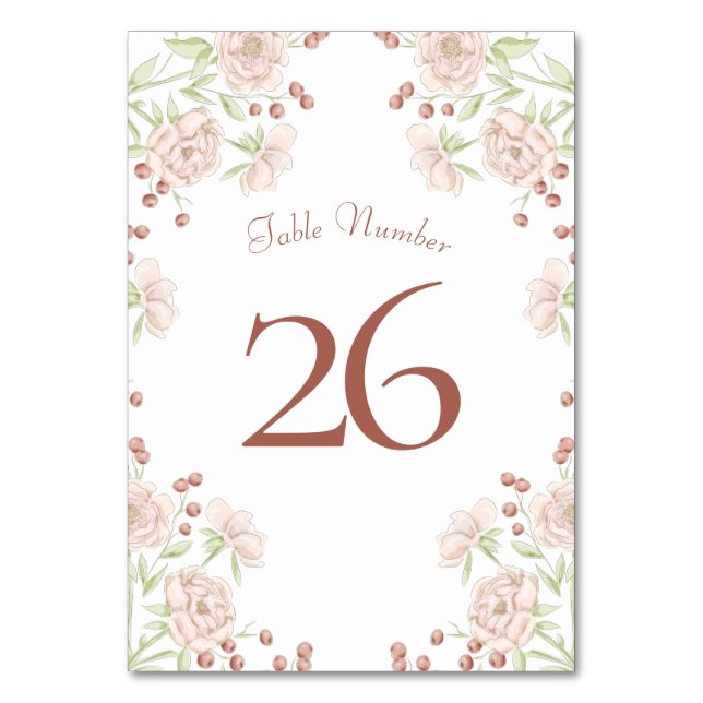 Numéro De Table Blush Pink Roses Wedding (Dos)