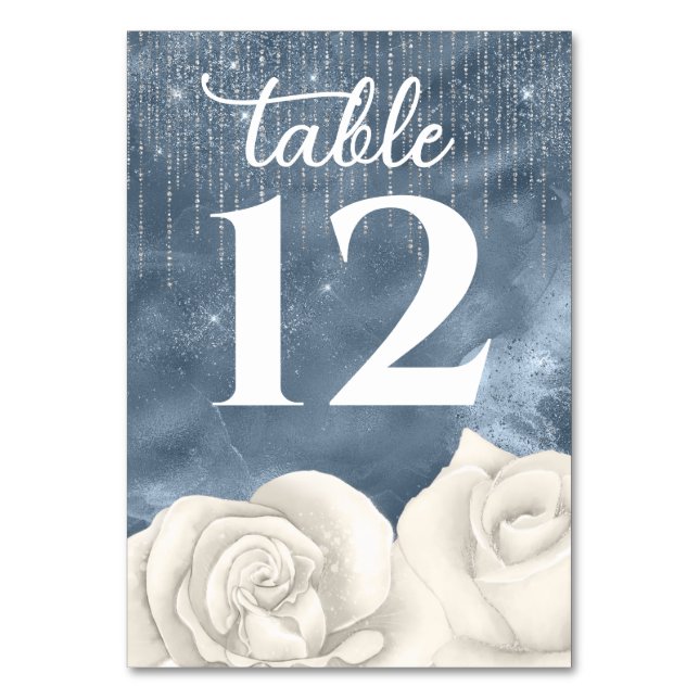Numéro De Table Bohème Rose blanche Dusty Bleu et Mariage argent (Par défaut)