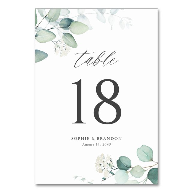 Numéro De Table Boho Aquarelle Eucalyptus Feuille Mariage vert (Par défaut)