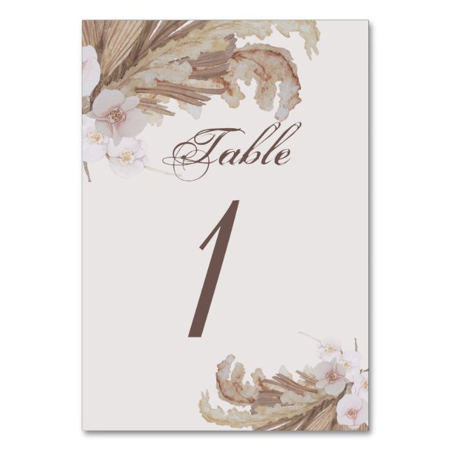 Numéro De Table Boho Aquarelle Florale Pampas Mariage en herbe (Par défaut)