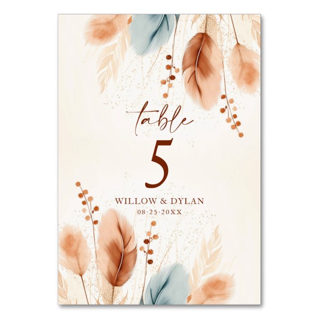 Numéro De Table Boho Aquarelle Terracotta Pampas Gris Beige Bleu (Par défaut)