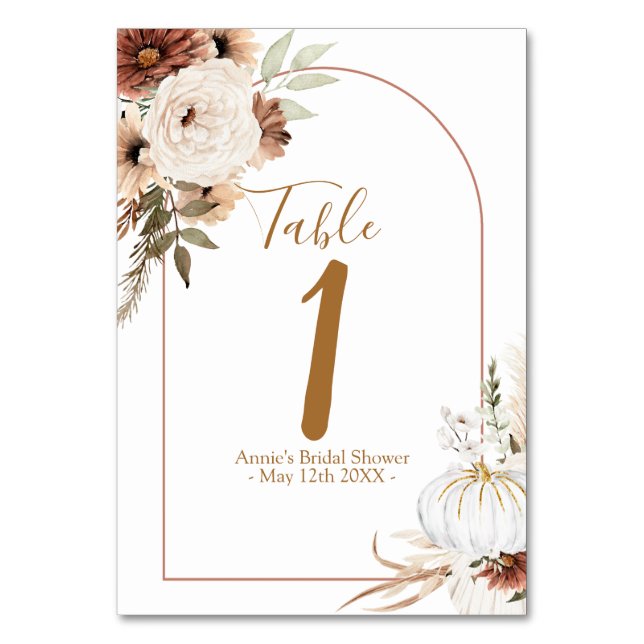 Numéro De Table Boho Arch Blanc Citrouille Floral Moderne (Par défaut)