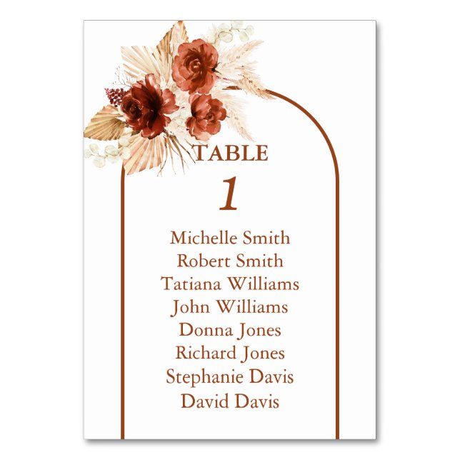 Numéro De Table Boho Arch Pampas Grass Floral Terracotta Mariage (Dos)